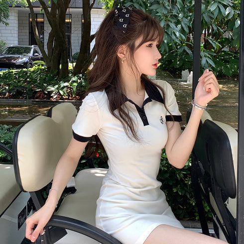 ミニ丈バイカラーシャツワンピ